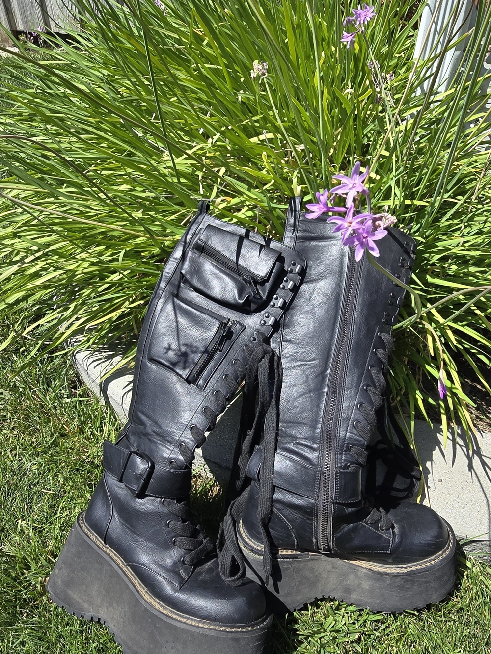Dollskill Black Platform Lace-Up Tall Boots